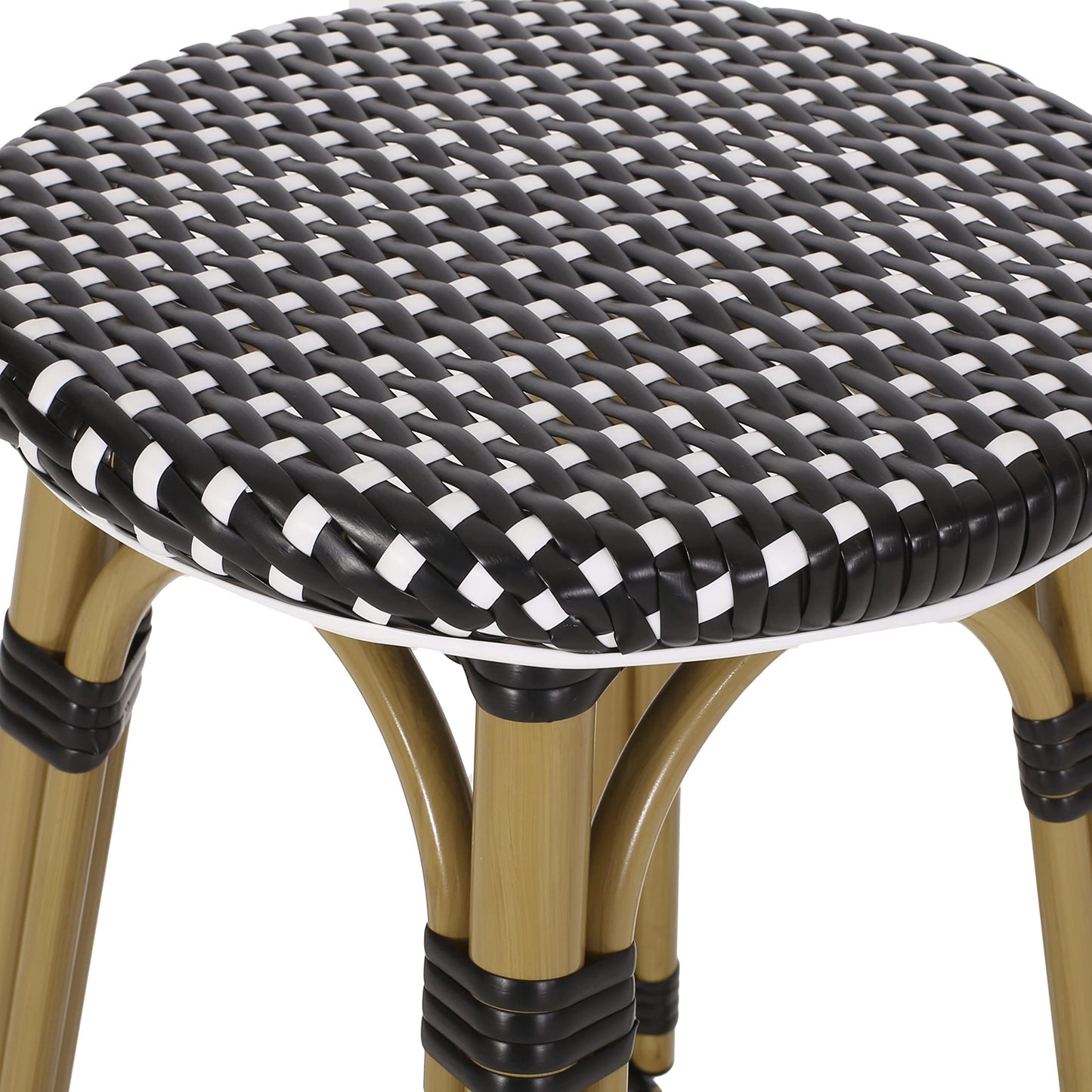 Christopher Knight Home Starla Outdoor 29.5 Inch Barstools - Aluminum and Wicker - Black/White/Bamboo Finish (Set of 4)