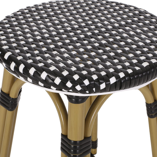 Christopher Knight Home Starla Outdoor 29.5 Inch Barstools - Aluminum and Wicker - Black/White/Bamboo Finish (Set of 4)