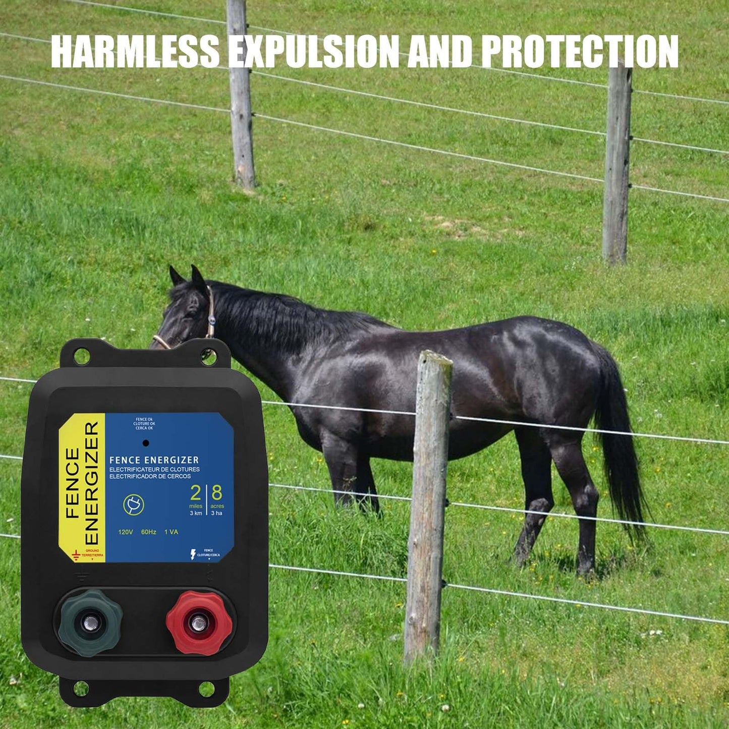 PE2 Electric Fence Charge Electric Fence Energizer, 2-Mile/ 8 Acres Electric Fence Charger,Livestock Fence Chargers for Containing Dogs, Livestock and Preventing Wild Animals Intruding