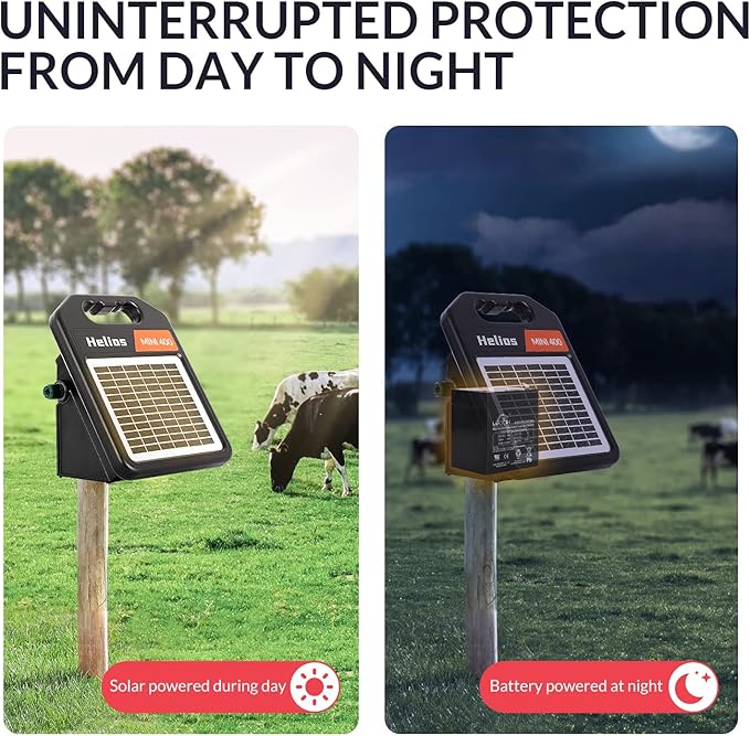 MINI400 20 Miles Solar Electric Fence Charger with Day/Night Mode 0.3J Output Energy Electric Fence Energizer