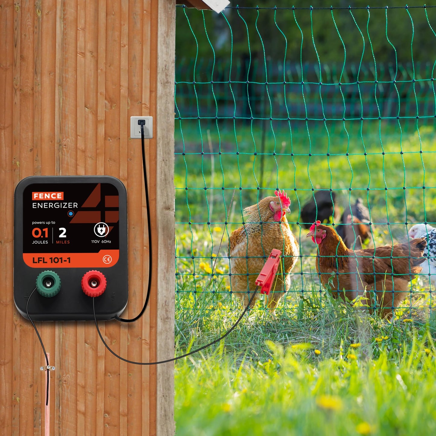 Electric Fence Charger, 2 Mile 8 Acres Electric Fence Energizer, 0.1 Joule Ac Powered Output Voltage 5100v, for Preventing Wild Animals Intruding Great for Poultry, Pets and Gardens