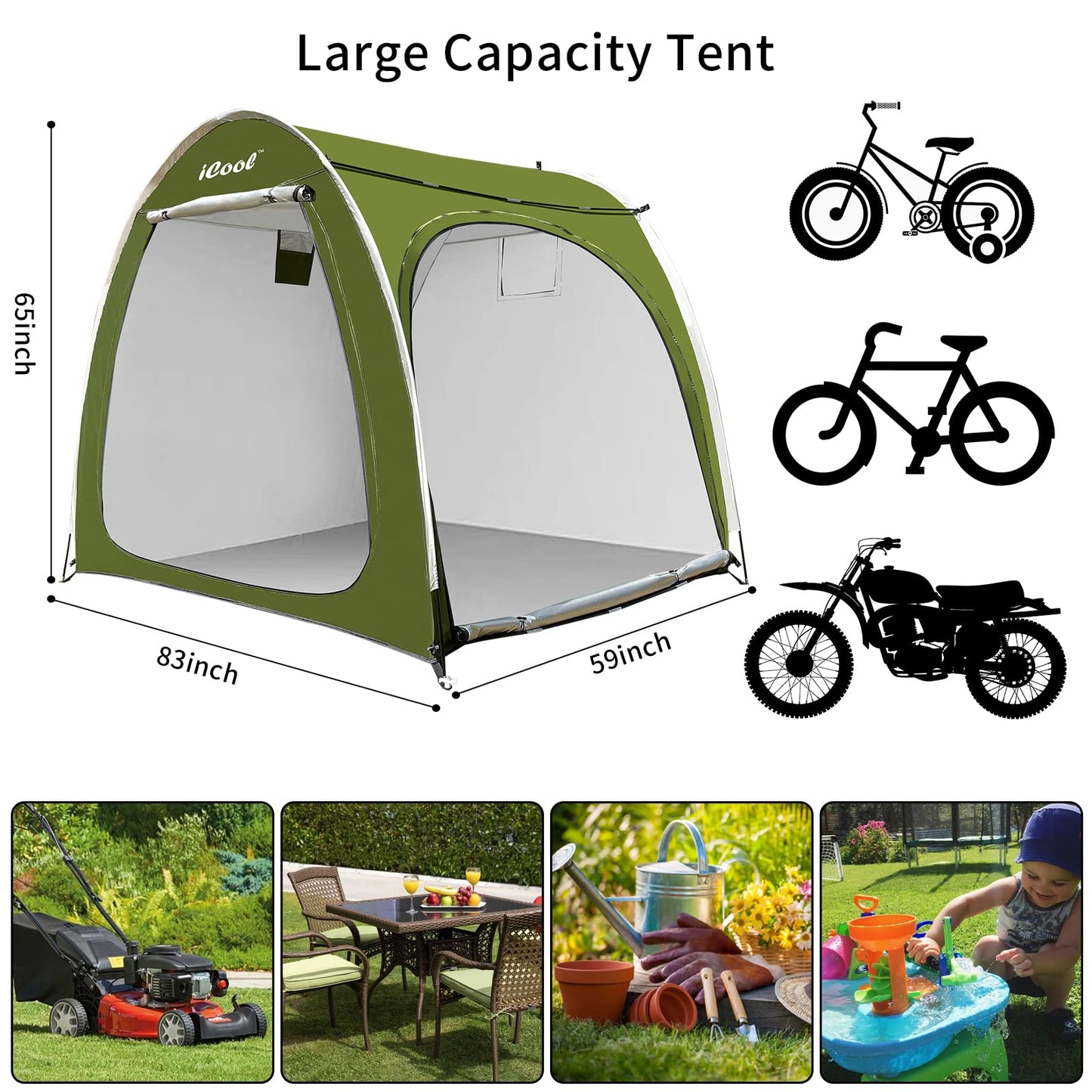 Outdoor Bike Covers Storage Shed Tent, Outdoor Motorcycle Storage shed, Neat Tent Bicycle Cover, Waterproof Storage of 4 Bicycles or Motorcycle (Green)