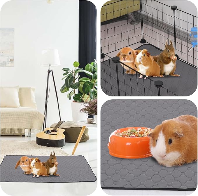 Guinea Pig Cage Liners, 2 Pack 24'' X 60'' Washable Guinea Pig Pee Pads, Non Slip Reusable Super Absorbent Guinea Pig Training Mat Bedding Fleece for Small Animals Hamster Rabbit Chinchilla Rat