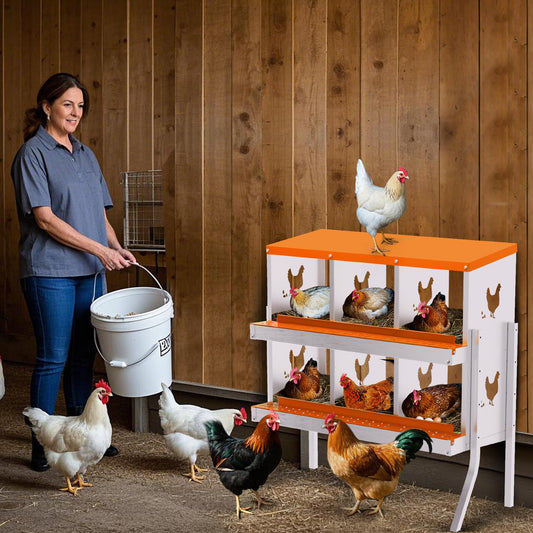 Garvee Chicken Nesting Box with Removable Tray, 6 Compartment Nesting Boxes for Chickens, Easy to Clean and Install, Chicken Laying Boxes for Chicken Coop to Protect Eggs - with Bracket Legs, Orange