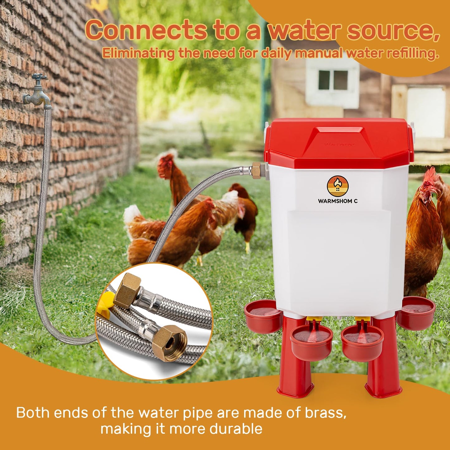 Automatic Chicken Waterer,Float-Controlled Large Watering System with Stainless Steel Metal Hose,Suitable for Quail,Ducks,and Other Poultry