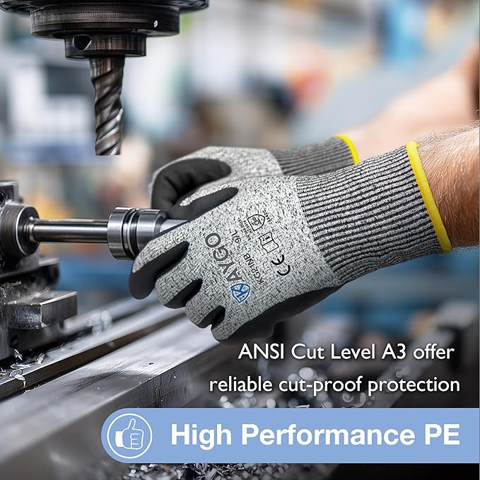KAYGO Cut Resistant Gloves - Nitrile Micro-Foam Coated, Puncture Proof Safety Gloves for Work, Gardening, and Construction with Enhanced Grip | ANSI Cut Level A3 | KG21NB (Size L, 2 Pairs, Blue)