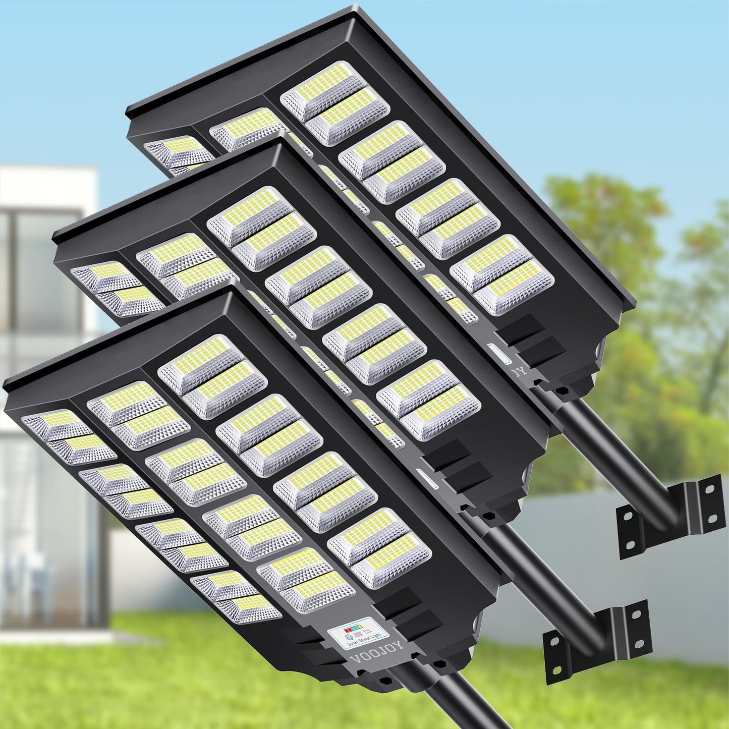 VOOJOY 8000W Solar Street Lights Outdoor Waterproof, Dusk to Dawn Solar Lights Outdoor with Motion Sensor and Remote Control for Yard, Parking Lot, Garage, Street, 3 Pack