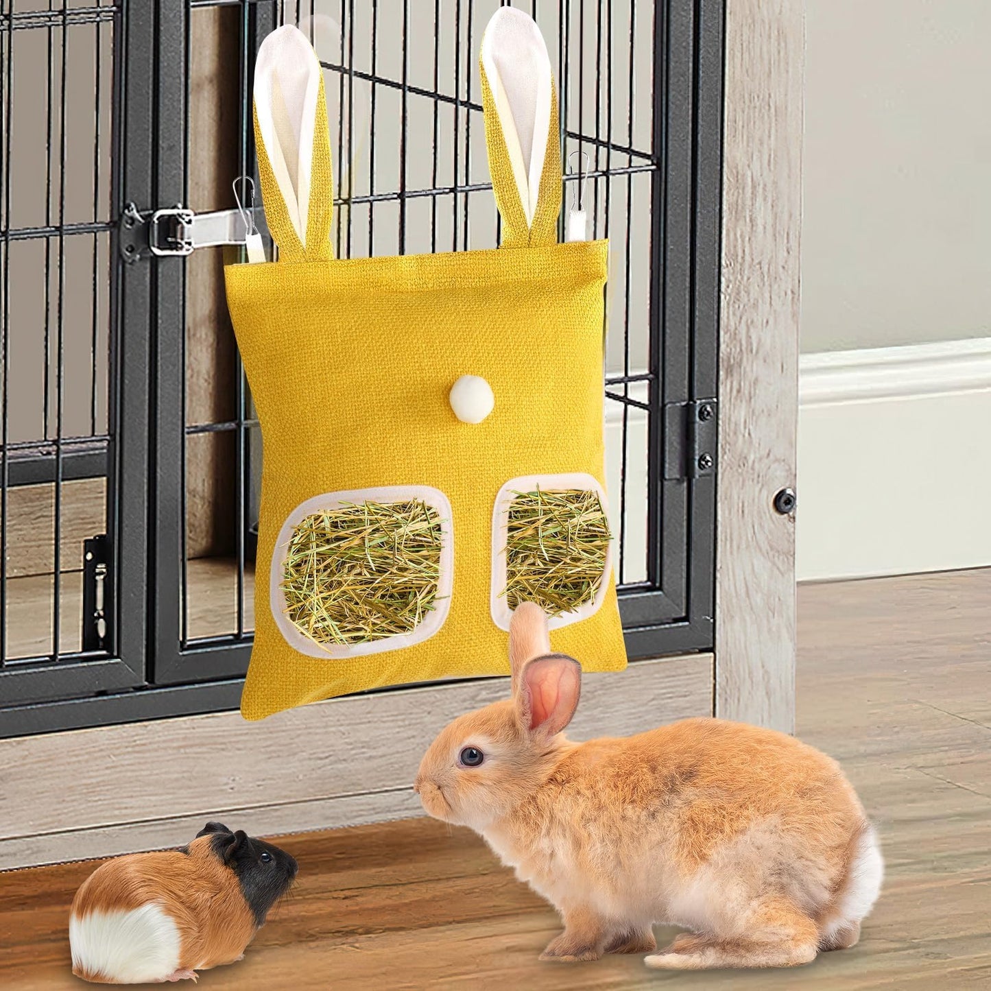 kaiolbly 2 Pack Hay Bag for Rabbits,Guinea Pig Hay Feeder Bags Washable Bunny Hay Bag for Chinchillas Hamsters Small Pets and Animal（11x 9.6 Inch ）