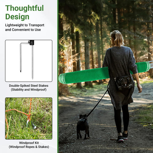 Toriexon Non Electric Fence Netting 48"x65', Boundary Fence with Double Spiked Posts&Windproof Kit, Portable Poultry Fence for Dogs, Chickens, Ducks, Turkeys Suitable in Backyard, Garden, Farm-Green