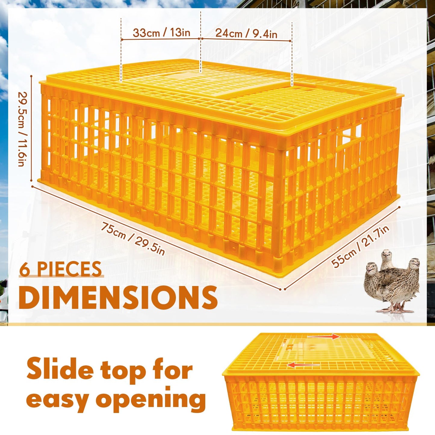 Sintuff 2 Pieces Poultry Carrier Crate Plastic Chicken Transport Cage Bird Carrier Chicken Carrier Travel Crate Basket Box for Poultry Chicken Bird Duck Goose, 29.5 x 21.7 x 11.6 Inch