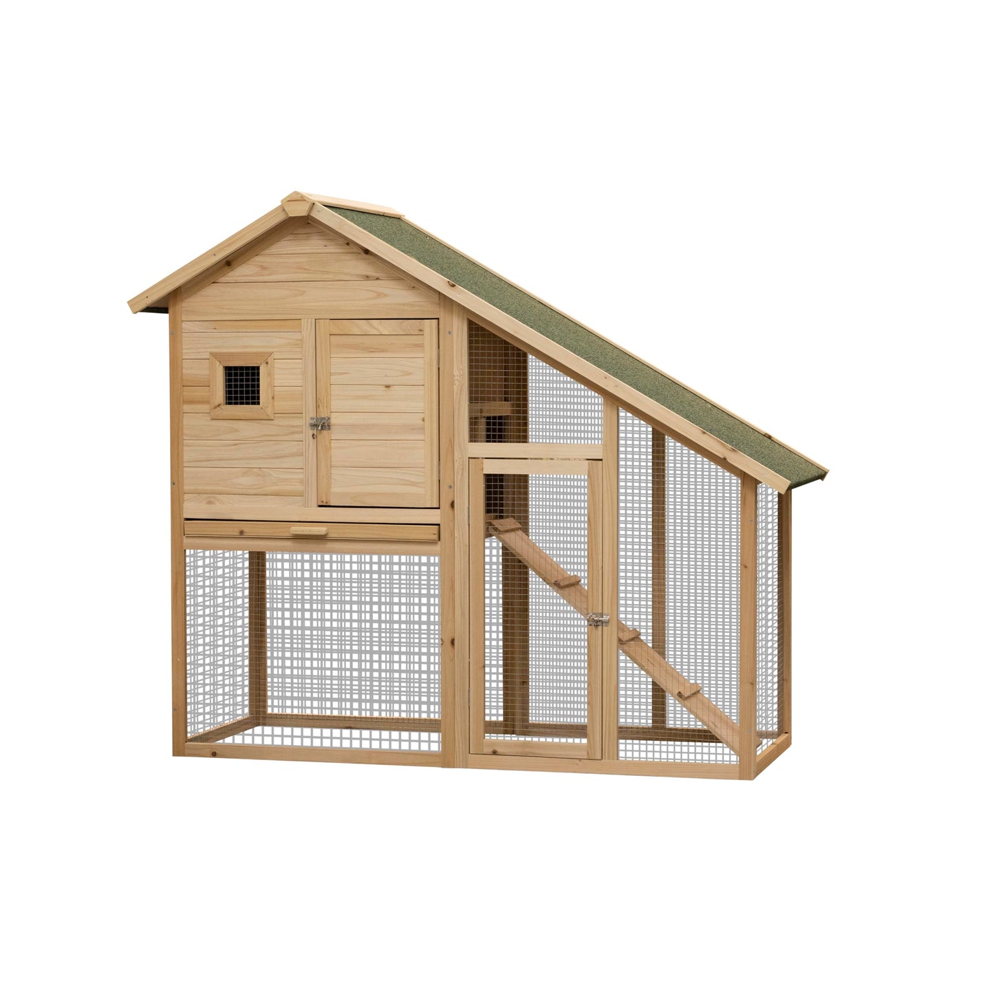 SPOFLYINN 5" 2-Tier Outdoor Wooden Rabbit Hutch with Ramp Waterproof Roof Removable Tray Rabbit Cages for Rabbits Chicken Guinea Pigs Natural