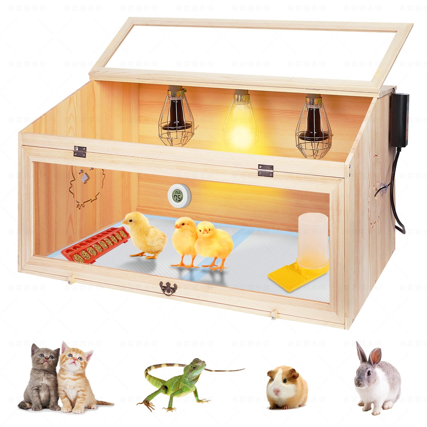 Brooder Box for Chicks, 32" Chicken Nesting Box with Heat Lamp, Thermostat, Pet Diaper, Feeder, Waterer for Quails, Bunnies, Hamsters, Lizards