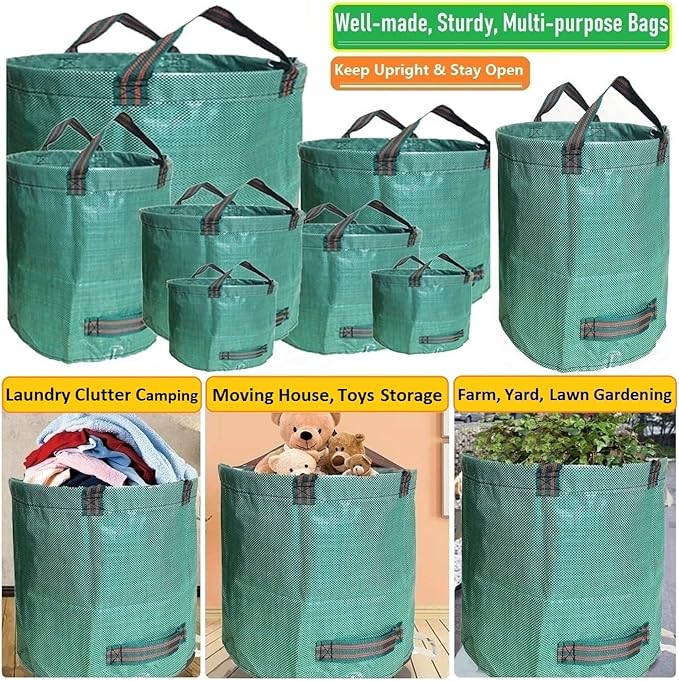 Professional 2-Pack 80 Gallon Large Yard Garden Bags (D26, H33 in) with Gardening Gloves for Yard Waste,Leaf Bags,Debris Bag,Garden Trash Container,Recycle Bin,Lawn Grass Clippings,Weeds Bag 4 Handles