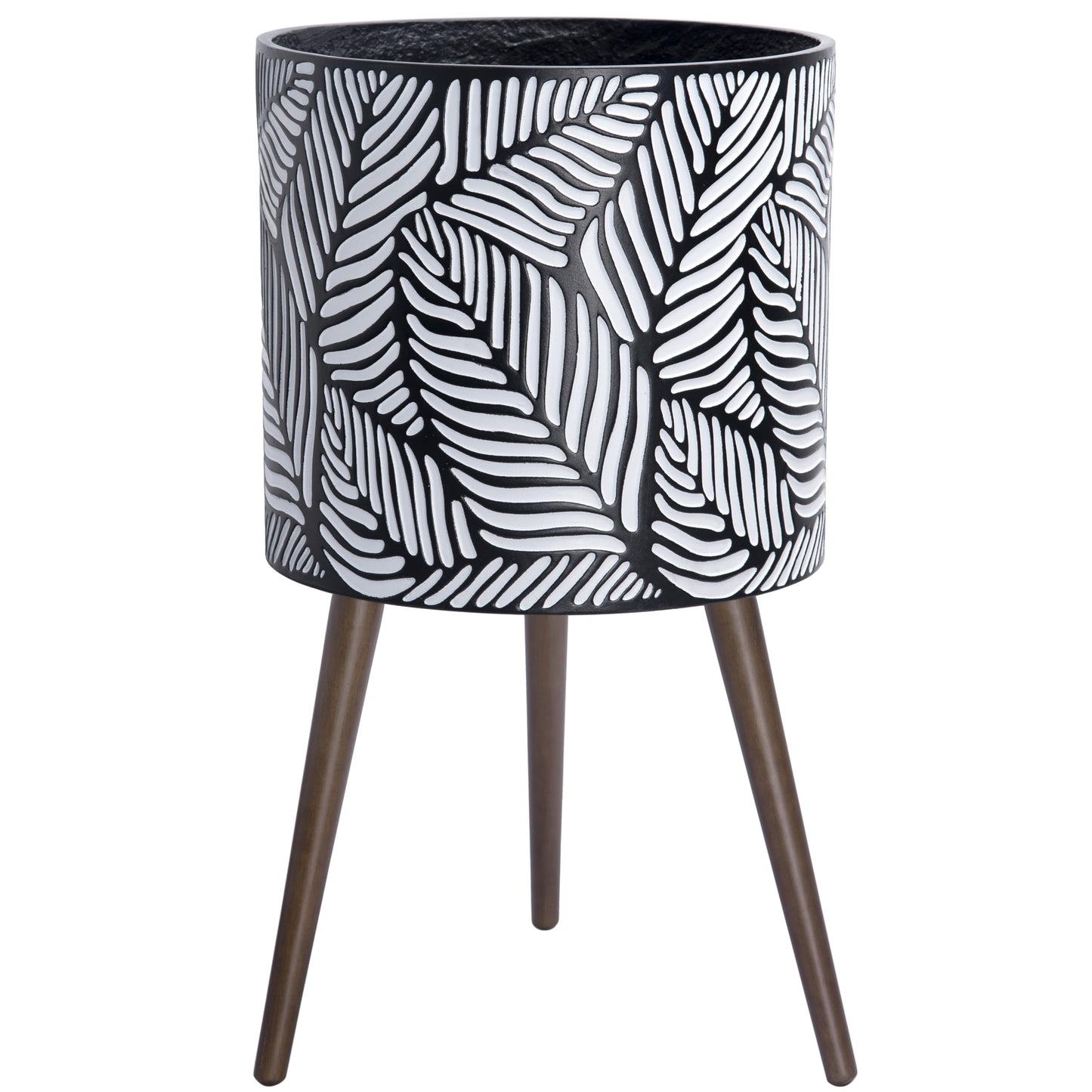 D'vine Dev 16 Inch Planter Pot with Stand, Mid-Century Tall Plant Pot with Legs for Indoor Plants, XX-Large, White/Grey, 88-L-E-7