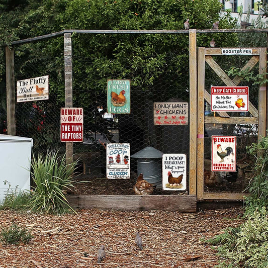 8 Pack Chicken Coop Accessories, Funny Chicken Coop Metal Signs Outdoor Chicken Decor Chickens Farm Personalized Tin Sign Chicken Gifts For Chicken Lovers Chicken House Decor 8×12 Inch