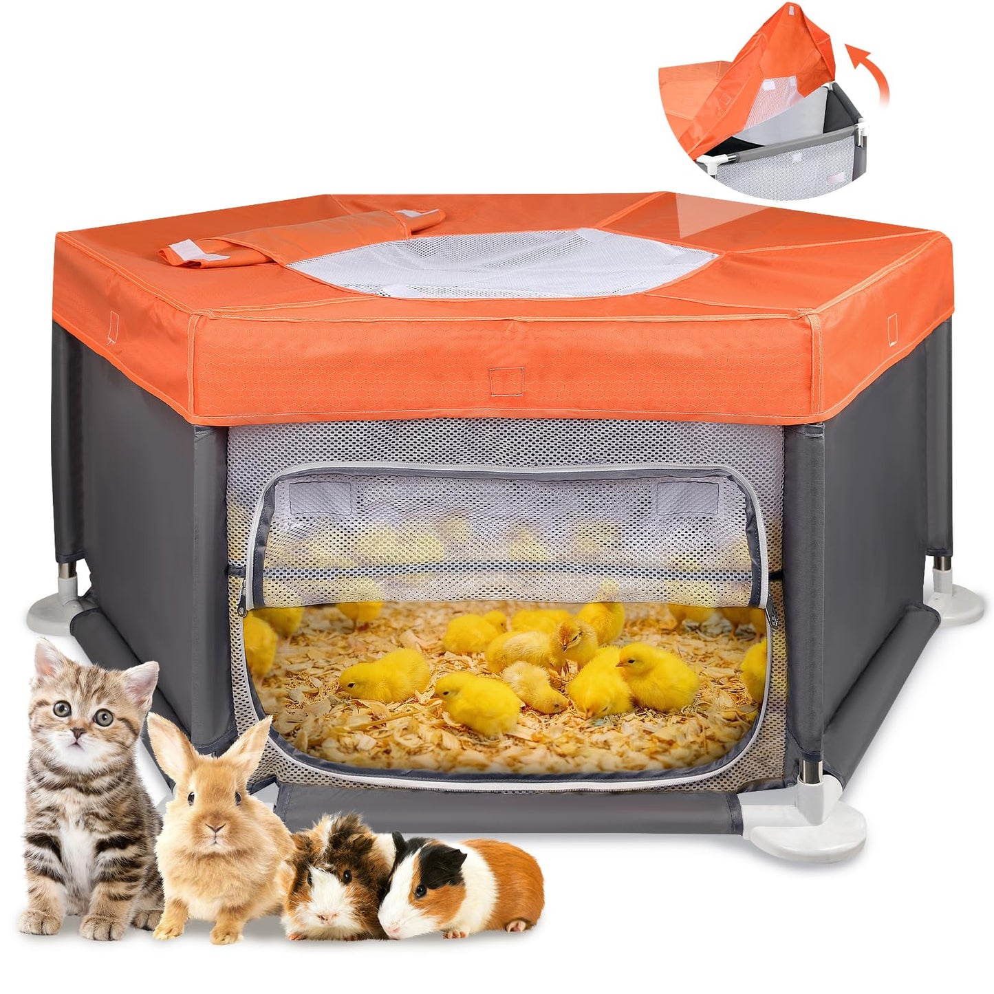 45"x45"x19.7" Sturdy Stainless Steel Frame Brooder Box for Chicks, Chicken Brooder Box with Removable Roof & Bottom Pad for Easy Cleaning, Small Animal Playpen for Ducks, Quails, Bunnies, Guinea Pigs