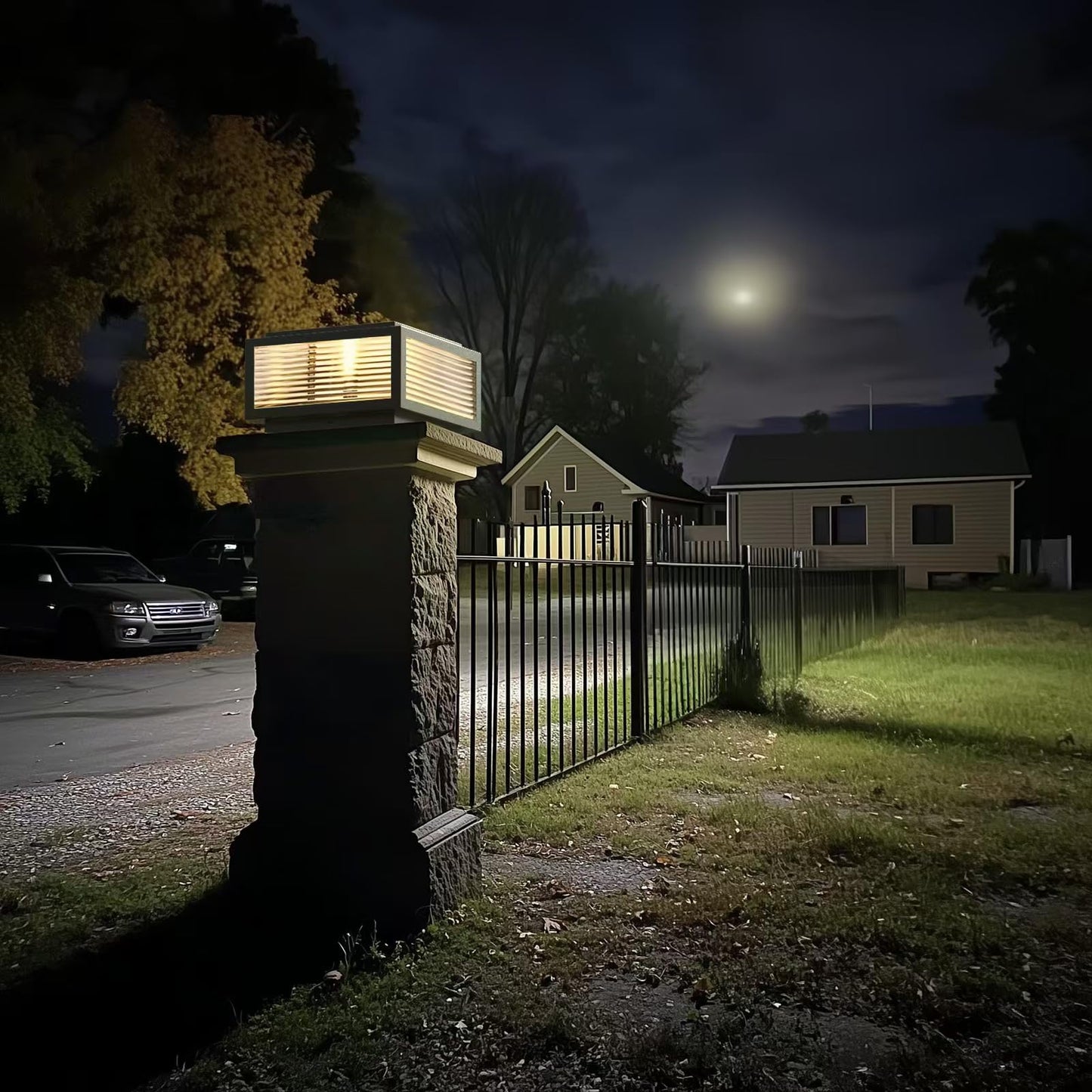 POSTTT Solar Modern Outdoor Column Light, LED Fence Light, Pillar Lamp for Flat Surface Patio Garden Decoration, IP54 Waterproof, E26 Bulb (Black, 24*24inch, Outdoor)