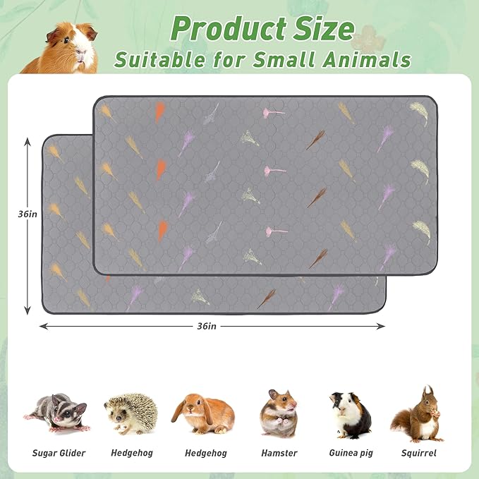 2Pcs Guinea Pig Cage Liners,Guinea Pig Fleece Cage Liners36''X36'' Super Absorbent Washable Pee Pads Reusable for Rabbit Hamster Chinchilla