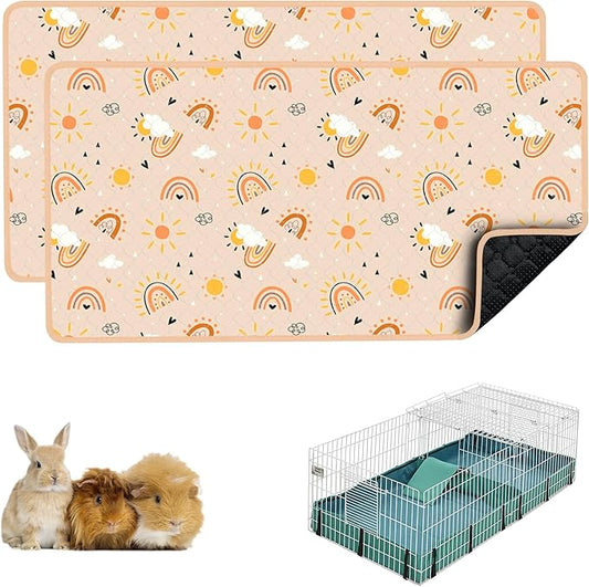 Guinea Pig Bedding, 49x24in 2 Pack Washable Guinea Pig Cage Liners, Waterproof Reusable & Anti Slip, Super Absorbent Guinea Pig Pee Pad for Midwest Cage, Small Animal, Rabbit, Bunny