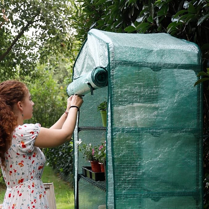 Worth Garden 50% Extra Wide Mini Greenhouse 4 Tier Portable Plant Green House 40in Wide -Sturdy Gardening Shelves with PE Cover & Roll-Up Zipper Door - Indoor & Outdoor Use - 19″W. x 40″L. x63″H.