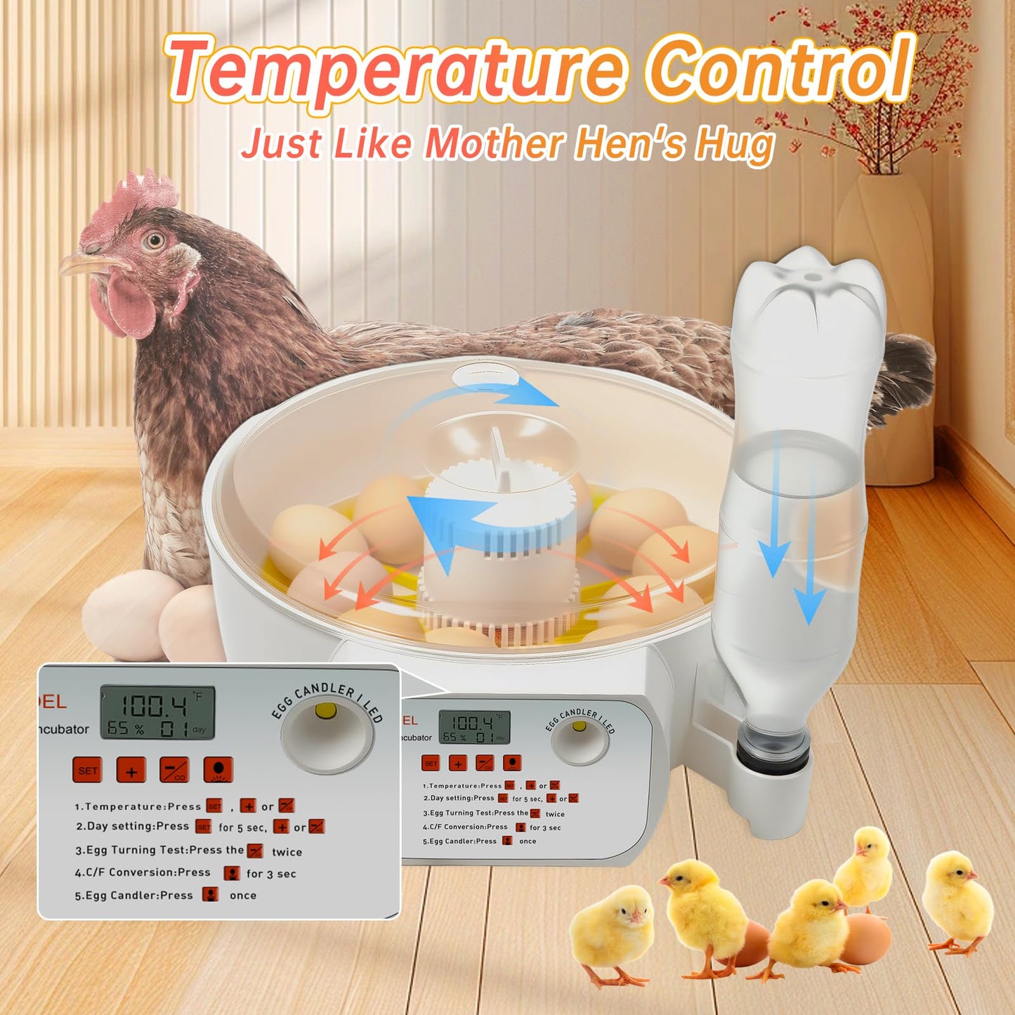 JANOEL Automatic Egg Incubator12-32 Eggs for Hatching Chick,Duck,Goose,Quail & Pigeons with Auto Egg Turnner/Fahrenheit Temperature+Humidity LED Display/Built-in Egg Candler/Perfect for Beginners