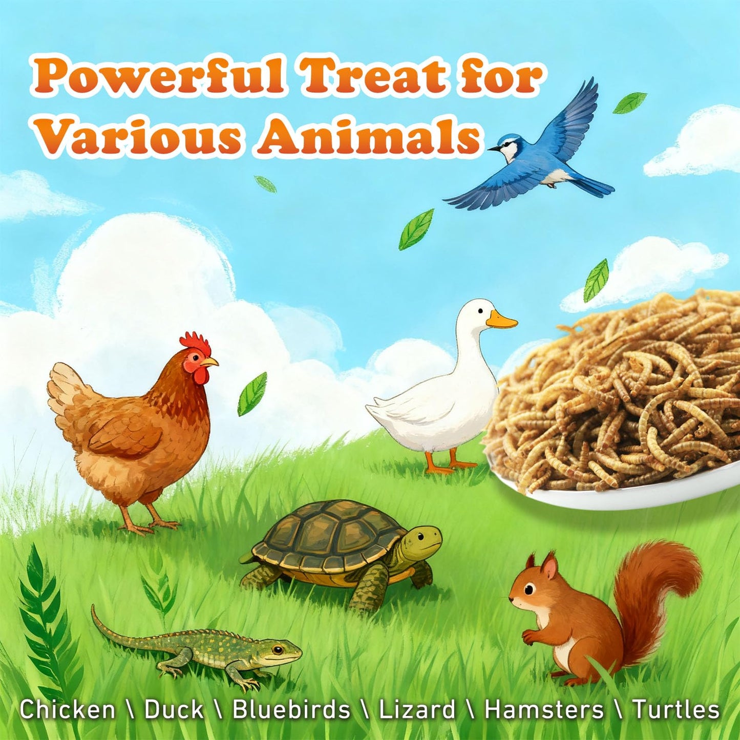 Amzey Dried Mealworms 2 LB, 100% Natural Meal Worms for Chicken & Birds, Organic Chicken Feed for Laying Hens, High Protein and Nutrition, Zipped Bag