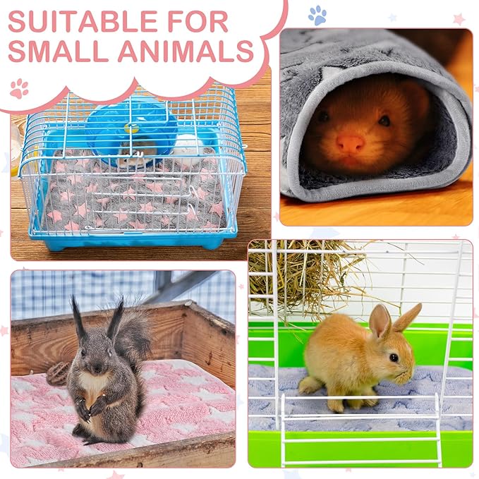 Reginary 4 Pcs Waterproof Guinea Pig Blankets Washable Small Animal Fleece Bedding Absorbent Guinea Pig Cage Liners Reusable Pet Pee Pad Sleep Mat for Hamster Ferret(Cute Star Pattern,24 x 16 Inch)