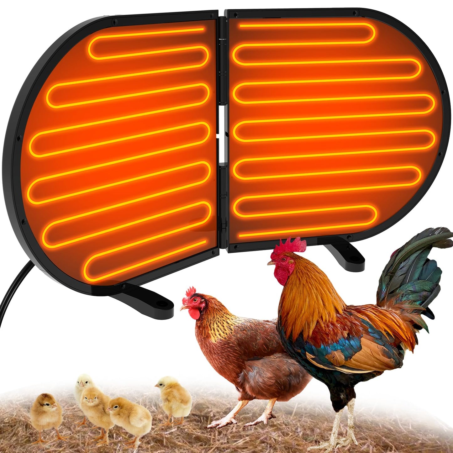 Tepoal Large Chicken Coop Heater for Winter, 220 Watts Foldable Heat Chicken Heater, Waterproof Radiant Chicks Heaters for Coop, Heater with 2 Heating Plates for Chick Kitten Puppy Pets Animals