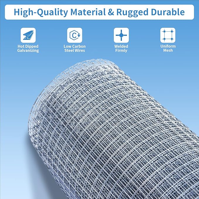 Hardware Cloth 1/2 Inch 48in X 100ft- Hot Dip Galvanized After Welding Wire Mesh Roll, 19 Gauge Chicken Wire Fencing for Garden Fencing Chicken Coop Wall Decoration Tree Guard Hardware Mesh