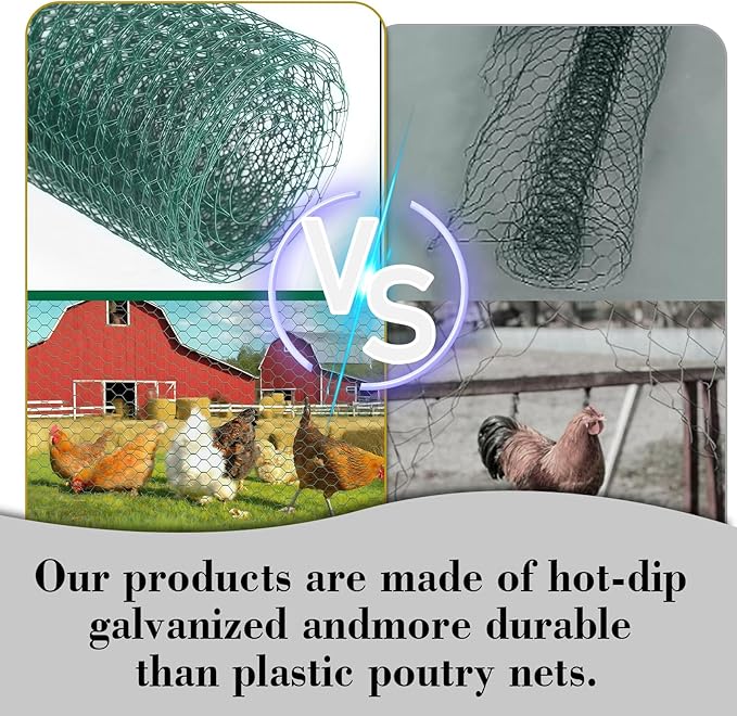 Chicken Wire 18.9IN x 3.6FT Green PVC Hexagonal Chicken Wire Garden Fence Netting Garden Fence Barrier for Craft Projects, Pet Rabbit Chicken Fencing