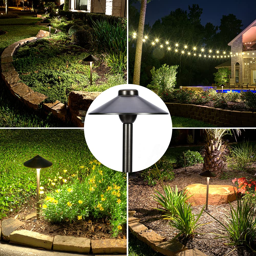 LED Pathway 125 Landscape Light (6 Pack) 12V Solid Brass Low Voltage LED Light G4 3.5W 2700K Bulb Included Outdoor Mushroom Security Garden Patio Deck Pool Area Light for Beautiful Bright Long Lasting