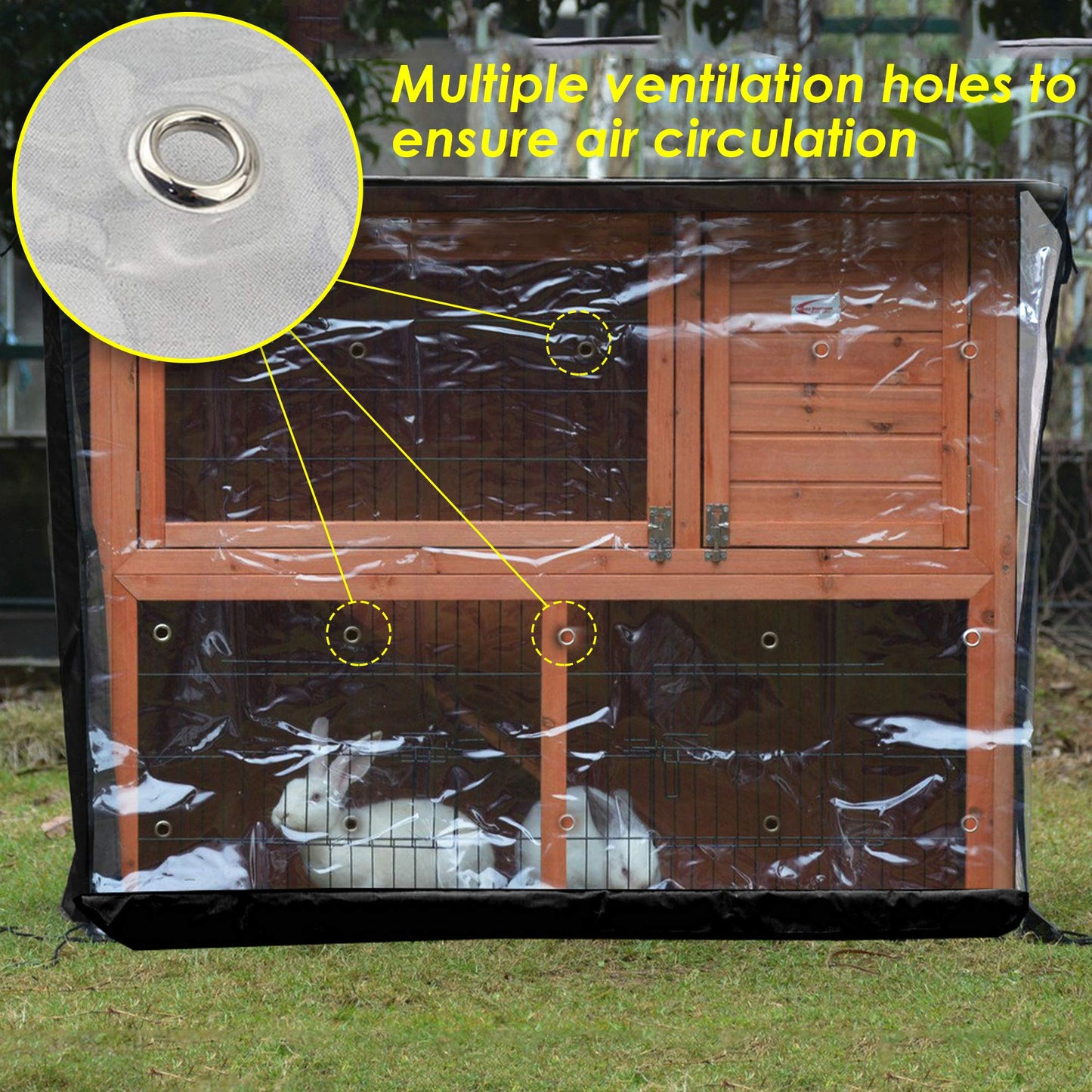 COOSOO Rabbit Hutch Cover Outdoor Waterproof Double Rabbit Cage Dust Cover for Winter Pet Cage Protection with Zipper Opening Visible Window Vent Holes 48x20x41/122x50x105cm