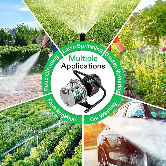 VIVOSUN 1.6HP Shallow Well Pump, 1320GPH Portable Garden Pump with Two Adapters, Stainless Steel Sprinkler Pump for Lawn Sprinkling, Garden Watering, Farm Irrigation and Clear Water Transfer