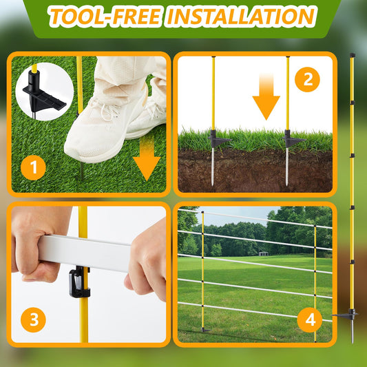 Maasechs 80 Inches Electric Fence Posts Fiberglass Step-in 20 Pack, Temporary Fence Stakes with Adjustable Clips for Livestock, Garden, Farm Protection