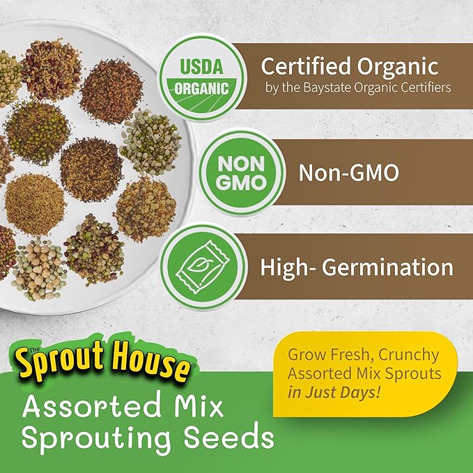 The Sprout House Assorted Mix Sprouting Seeds - Grow Fresh Sprouts & Bean Sprouts at Home, Organic, Non-GMO, Nutrient-Packed for Salads, Sandwich & Smoothies, Premium 12 Pack | 2 oz Each