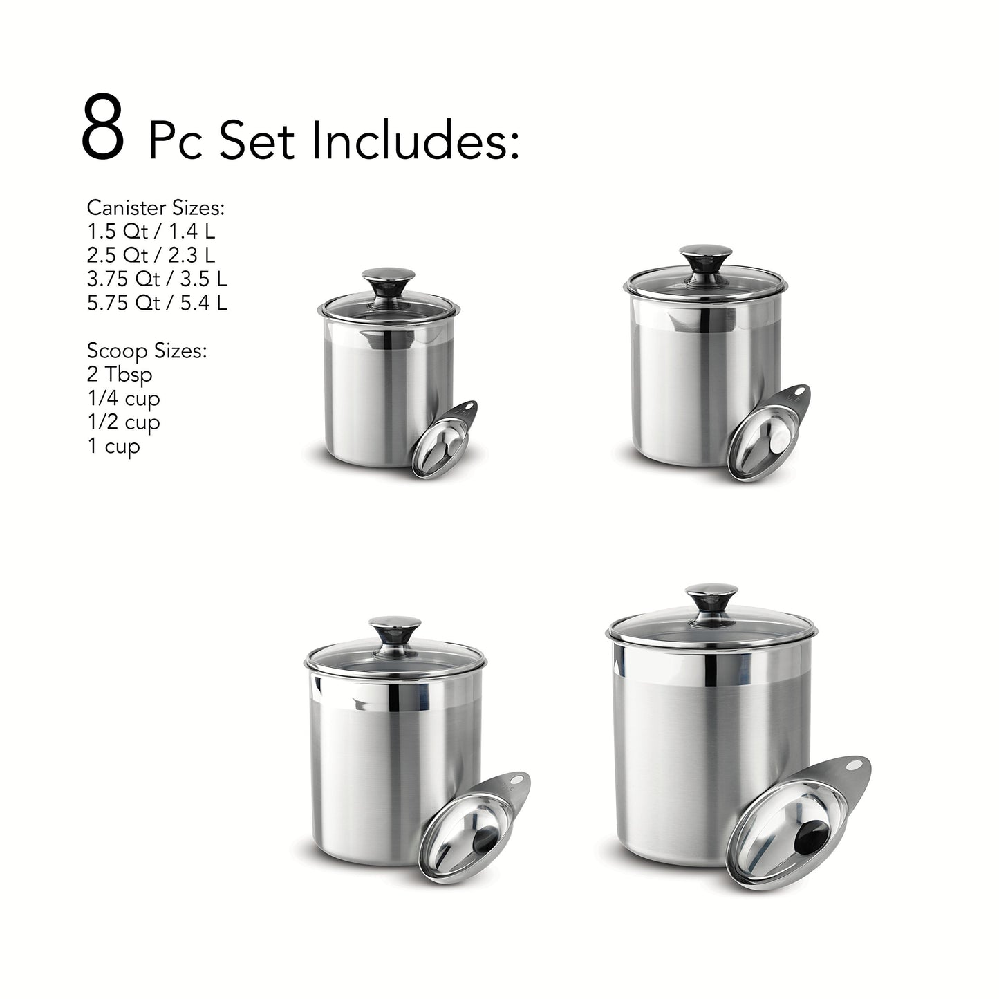 Tramontina 80204/527DS Gourmet Stainless Steel Canister and Scoops Set, 8 Piece, Made in Brazil