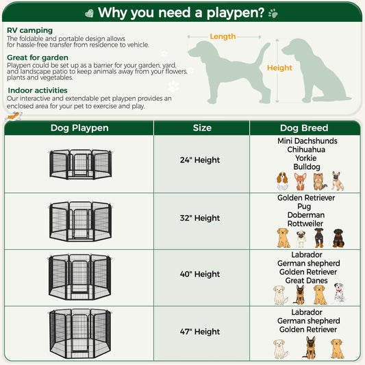 Yaheetech Dog Playpen Outdoor, 40 inch 8 Panels Dog Pen Indoor Heavy Duty Puppy Exercise Pen Metal Pet Fence for RV Camping/Yard/Garden