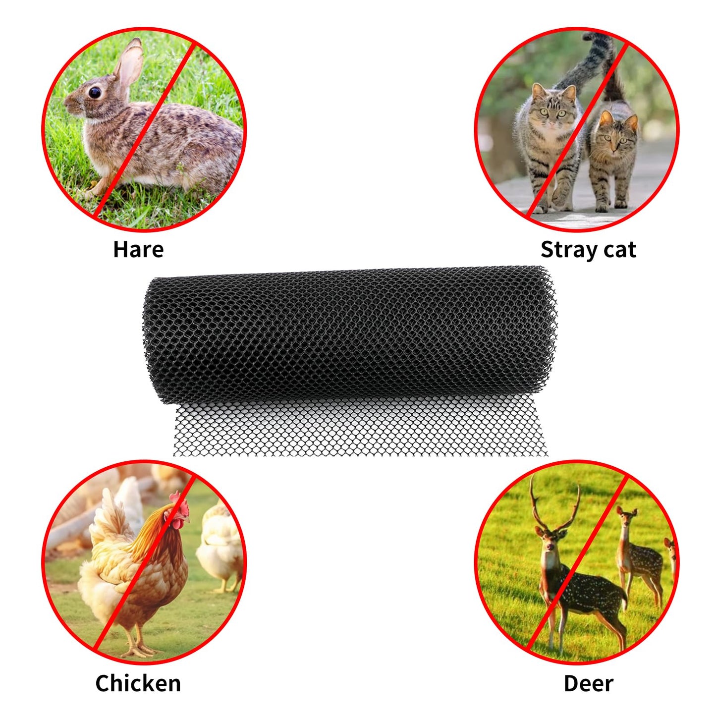 15.7 Inch x 20 Ft Plastic Chicken Wire Fencing,Black Poultry Netting with 100 Twist Ties,Garden Fence for Animals, Mesh Tree Guard Trunk Protectors and Floral Arrangements