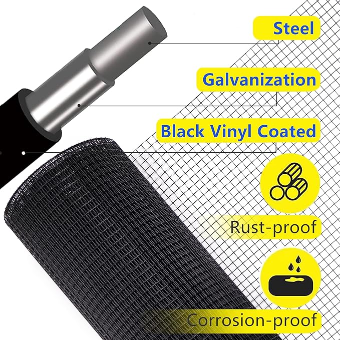 Black Hardware Cloth 1/2inch 36'' x 50' 19Gauge PVC Wire Mesh Roll Welded Wire Fence Roll Snake Fence Rabbit Cages Rodent Wire Chicken Wire Fencing Gopher Wire Cloth Black Chicken Wire