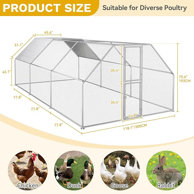 DWVO Large Metal Chicken Coop for 20-30 Chickens, 19.1 x 9.8 x 6.4 ft Walk-in Poultry Cage Chicken Run for Yard Outdoor with Waterproof and Anti-UV Cover Duck House Flat Roof Chicken Pen