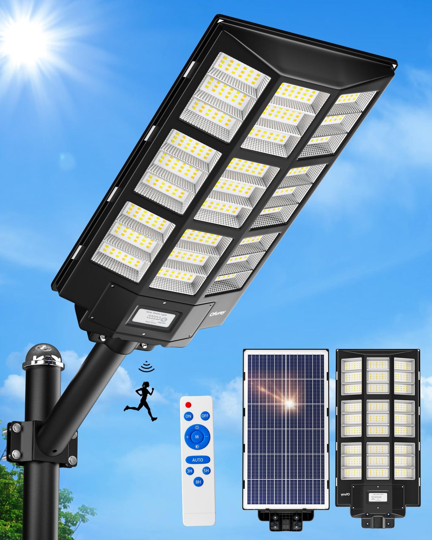 Ofuray Of-7200W Solar Street Light Outdoor-3000K/4000K/6500K Outdoor Security Flood Light,IP67 Solar Parking Lot Lights Commercial Dusk to Dawn with Remote Control for Yard,Residential