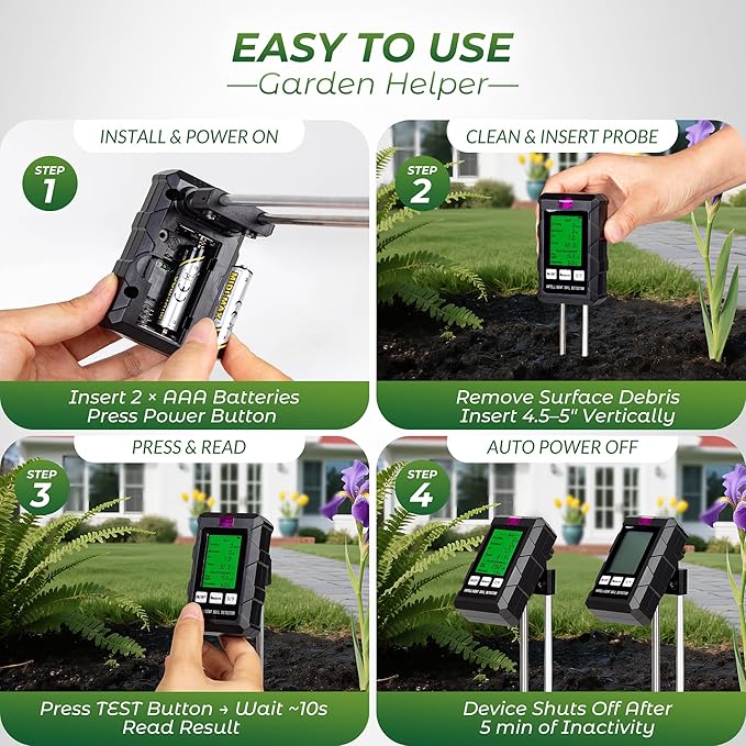 Walensee 6-in-1 Digital Soil Tester,Moisture Meter/Soil pH Tester/Fertility(EC)/Temperature/Light/Air Humidity Sensor, Plant Water Meter for Gardening,Lawns,Farms,Indoor & Outdoor Plants