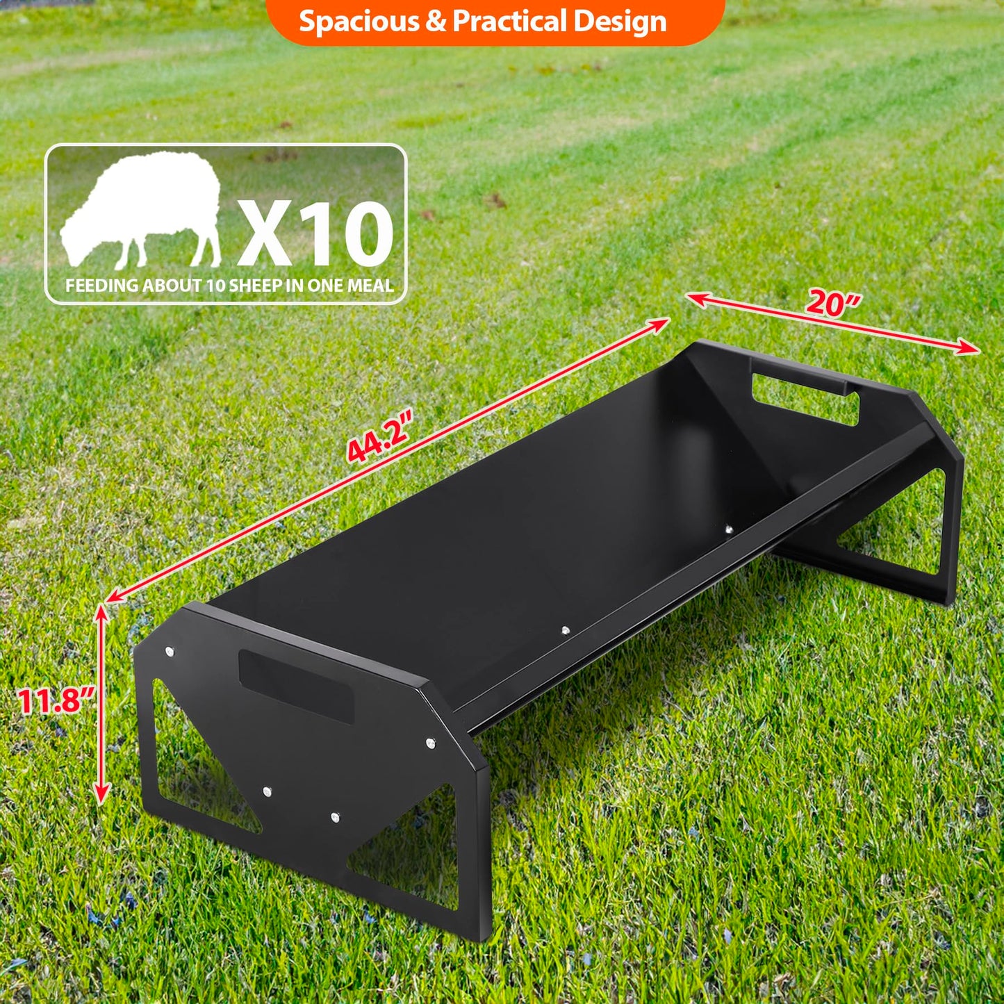 Oxphanor Pasture Feeder 44.2" Long, Heavy-Duty Large Capacity Livestock Feeder with Deeper Feeding Pan, Livestock Feeding Trough Easy to Clean, for Goats, Calves, Sheep, Horses