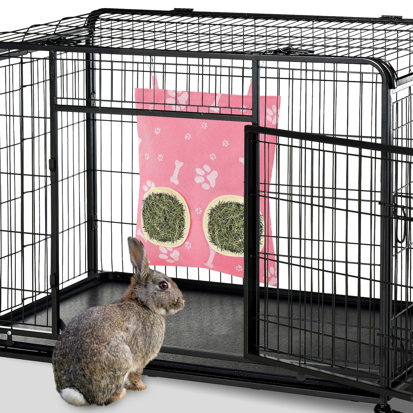 UPINS 3Pcs Hay Bag for Rabbits - 2-Hole Guinea Pig Hanging Hay Feeder for Rabbits, Chinchillas, Hamsters & Small Pets