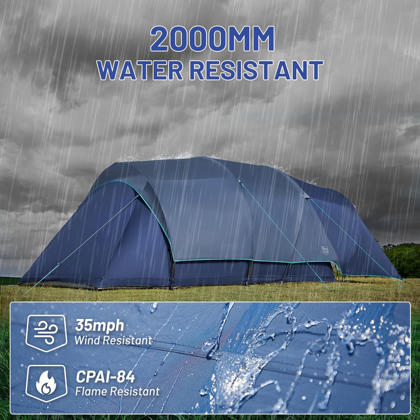 TIMBER RIDGE 8 Person Camping Tent with Large Porch, Portable Waterproof Windproof Family Tent with Rainfly Carry Bag Room Divider, Easy Set-up Tent with Excellent Ventilation for Camping, 3 Season