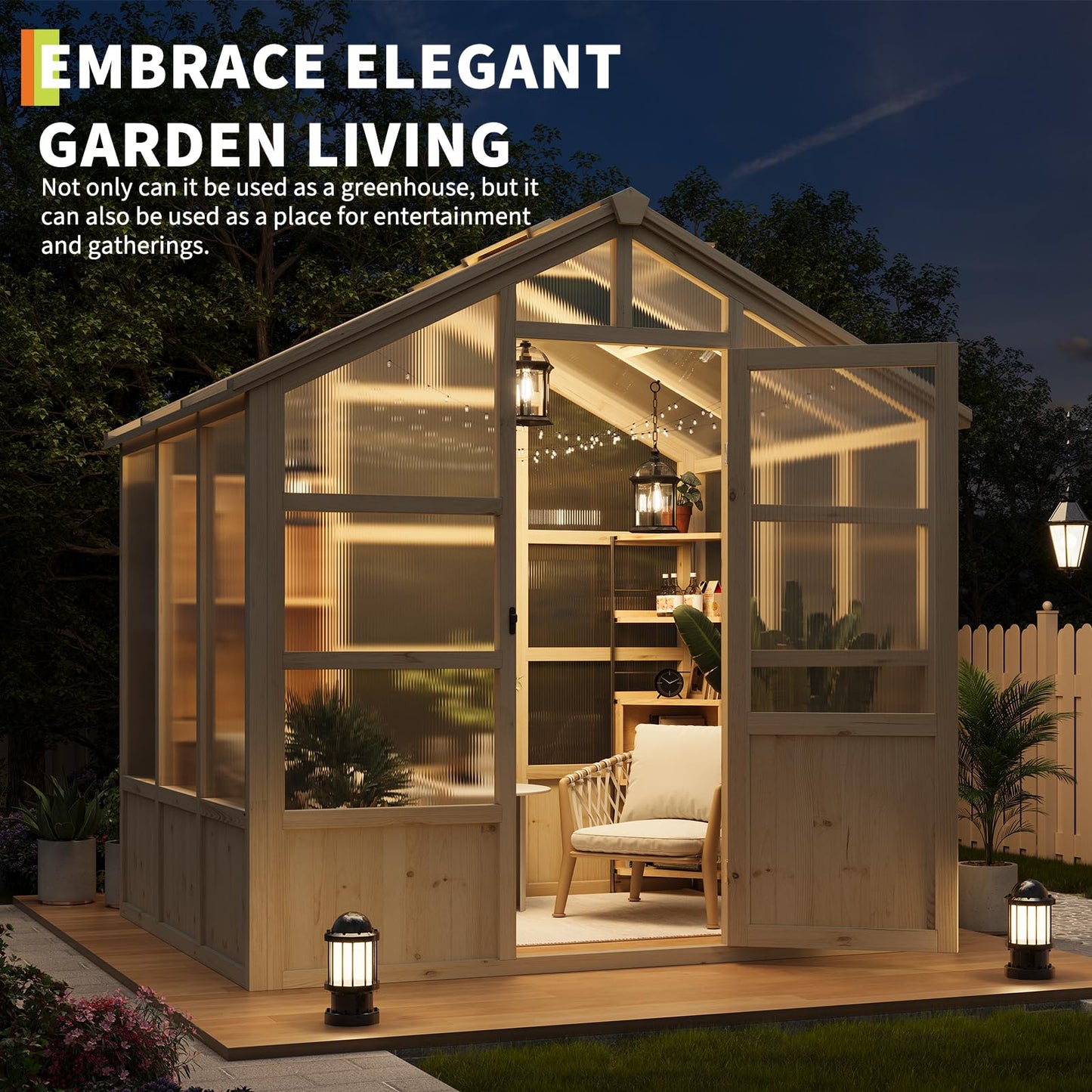 Wooden Greenhouse, 6x8FT Greenhouses with Lockable Door, Wood Frame & Adjustable Vent, Greenhouse with for Outdoor, Garden, Yard, Light Brown