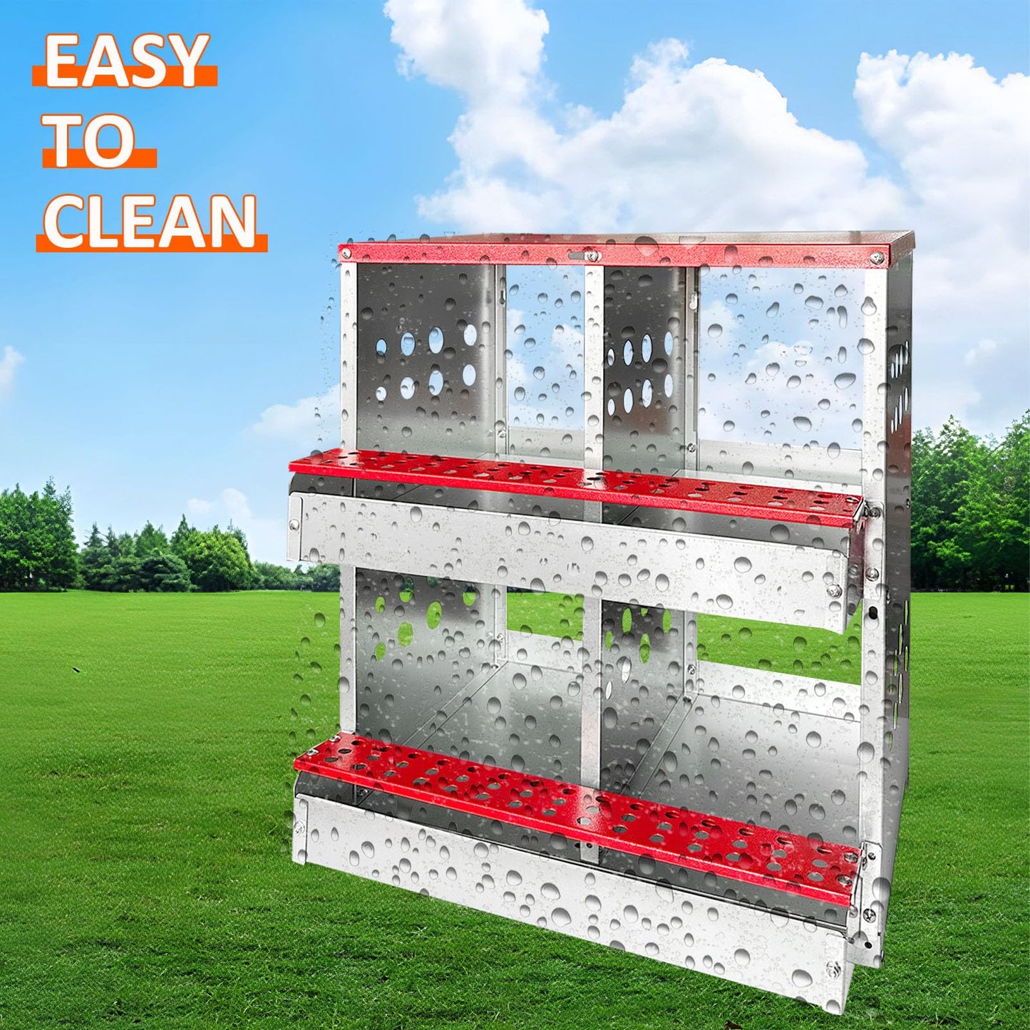 Chicken Nesting Boxes,4 Compartments Metal Chicken Laying Box with Roll Out Egg Collection with Large Vented Holes for Chickens, Hens, Ducks, Large Egg Laying Boxes (4 Compartments)