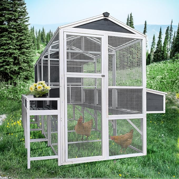 3-Tier Large Wooden Chicken Coop for 8-10 Chickens,Outdoor Walk-in Chicken Coop House with Run&Nesting Boxes,Hen House Poultry Pet Habitat Hutch Cage W/Pull Out Trays&Wire Fencing(95"×80"×83")