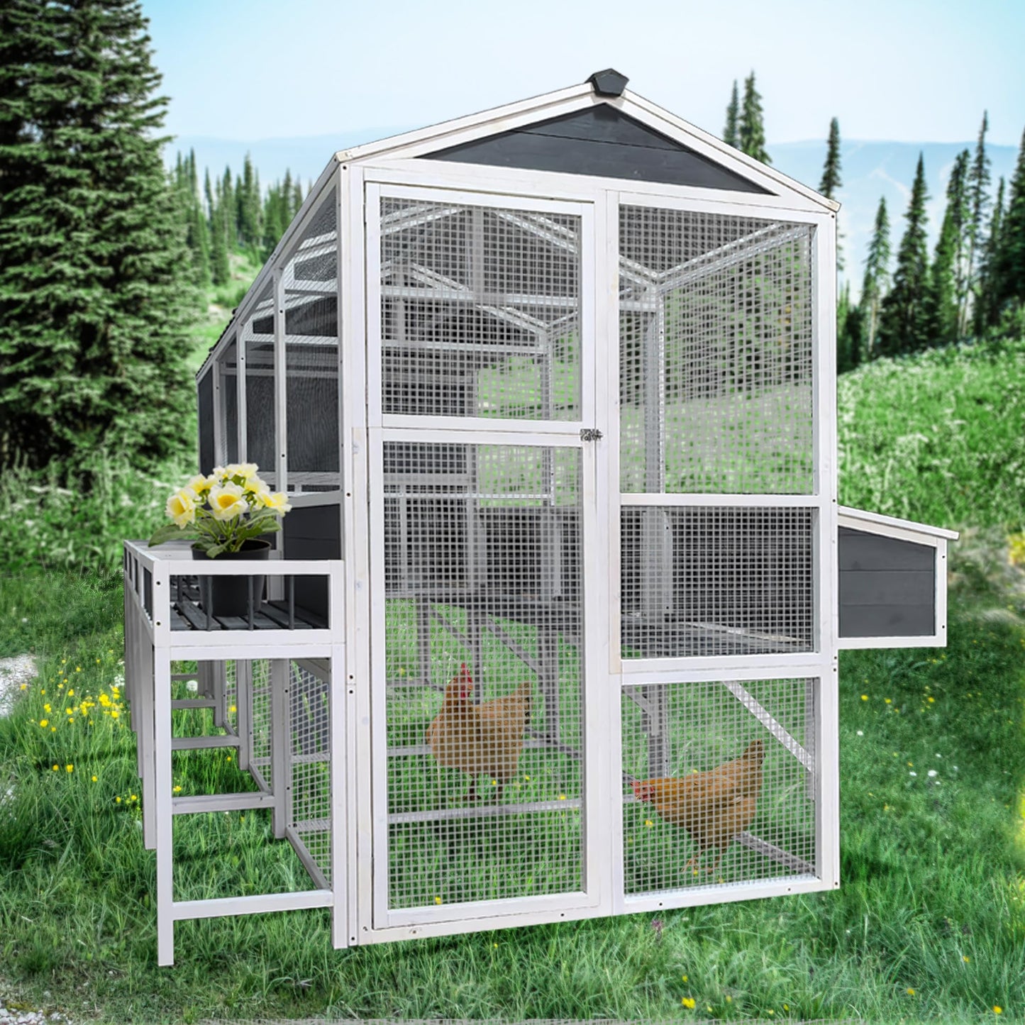 YOPTO 3-Tier Large Wooden Chicken Coop for 8-10 Chickens,Outdoor Walk-in Chicken Coop House with Run&Nesting Boxes,Hen House Poultry Pet Habitat Hutch Cage W/Pull Out Trays&Wire Fencing(95"×80"×83")