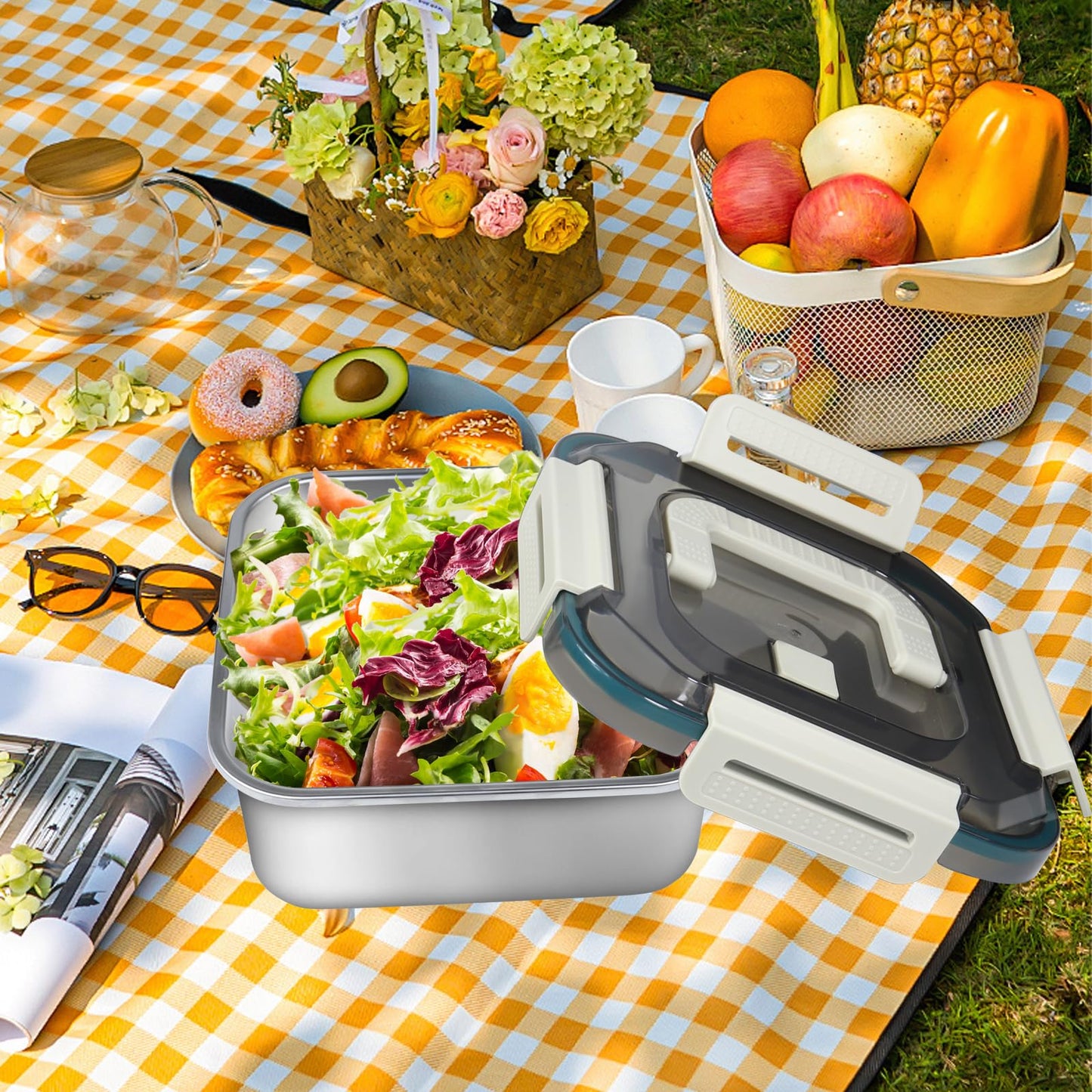 ATRDTO Stainless Steel Food Storage Containers with Lids Airtight Food Containers with Handle Metal Food Prep Containers for Freezer Fridge Oven Dishwasher Safe 95oz
